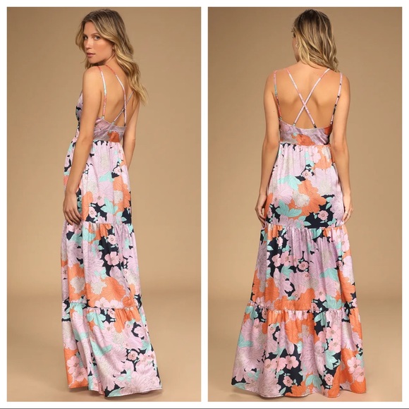 Lulus Dreamy Blooms Navy Blue Multi Floral Print Tiered Maxi Dress - Picture 14 of 15